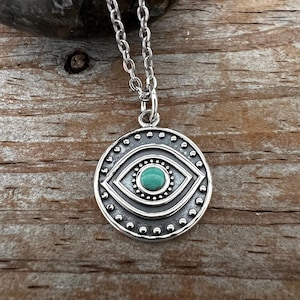 Naszyjnik ze złym okiem, srebrny amulet na szczęście, kamień z niebiesko-zielonym okiem, ochrona