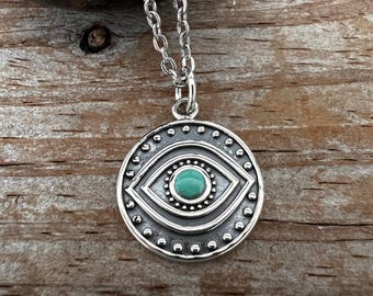 Collana con ciondolo occhio di Allah in argento sterling: ciondolo di protezione blu e verde