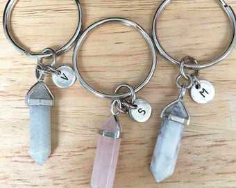 Crystal Initial Keychain/ Crystal Key Chain/ Crystal Keyring/ Initial Key Chain/ Healing Crystals/ Crystal Key Holder