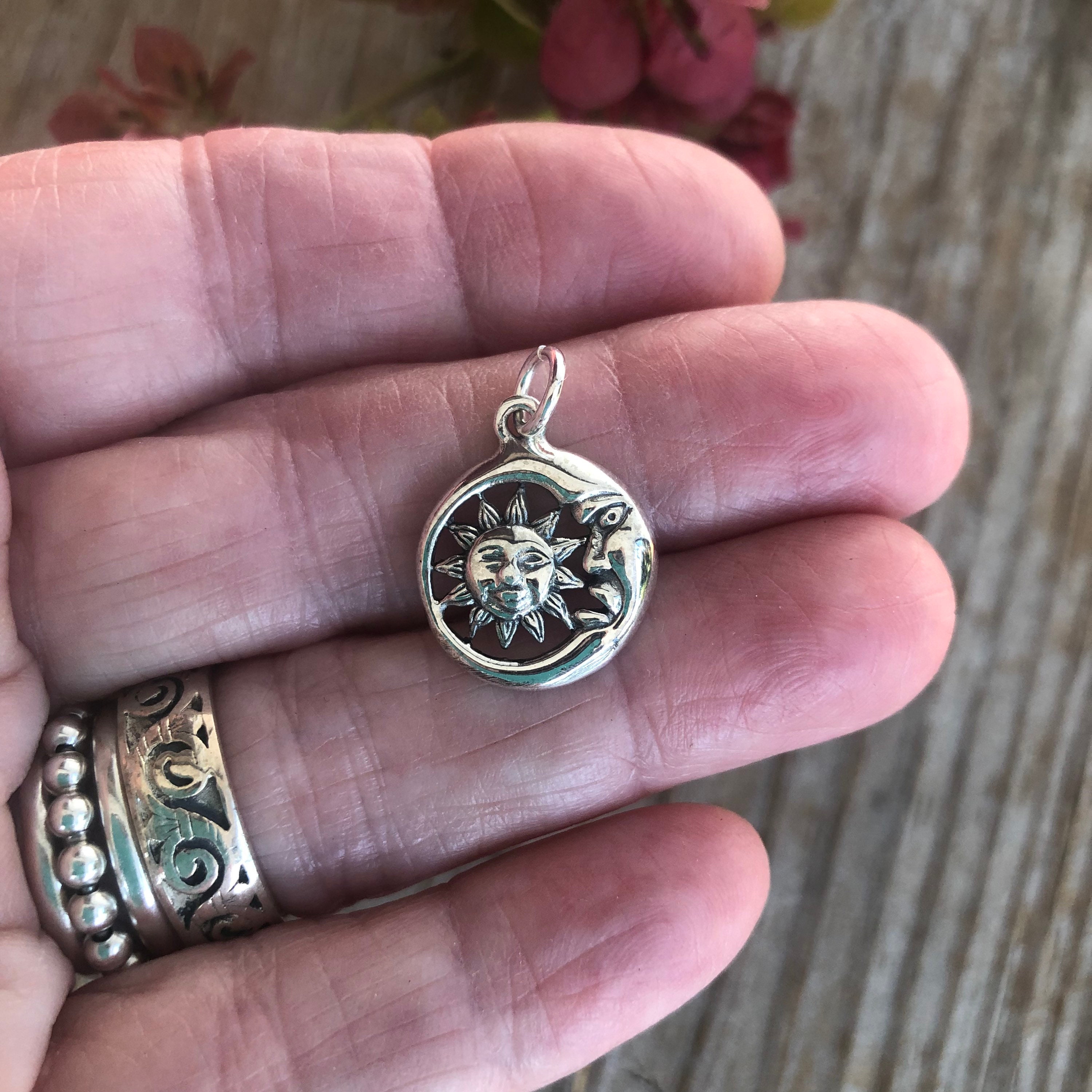 Sterling Silver Sun and Moon Pendant, Celestial Cosmic Jewelry - Etsy