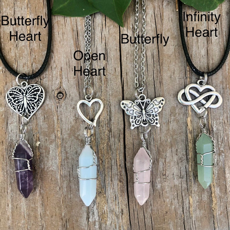 Crystal Fairy Necklace, Wrapped Crystal, Lotus Charm with Crystal, Pentacle or More Choices, Gift For Her, Love Gift image 4