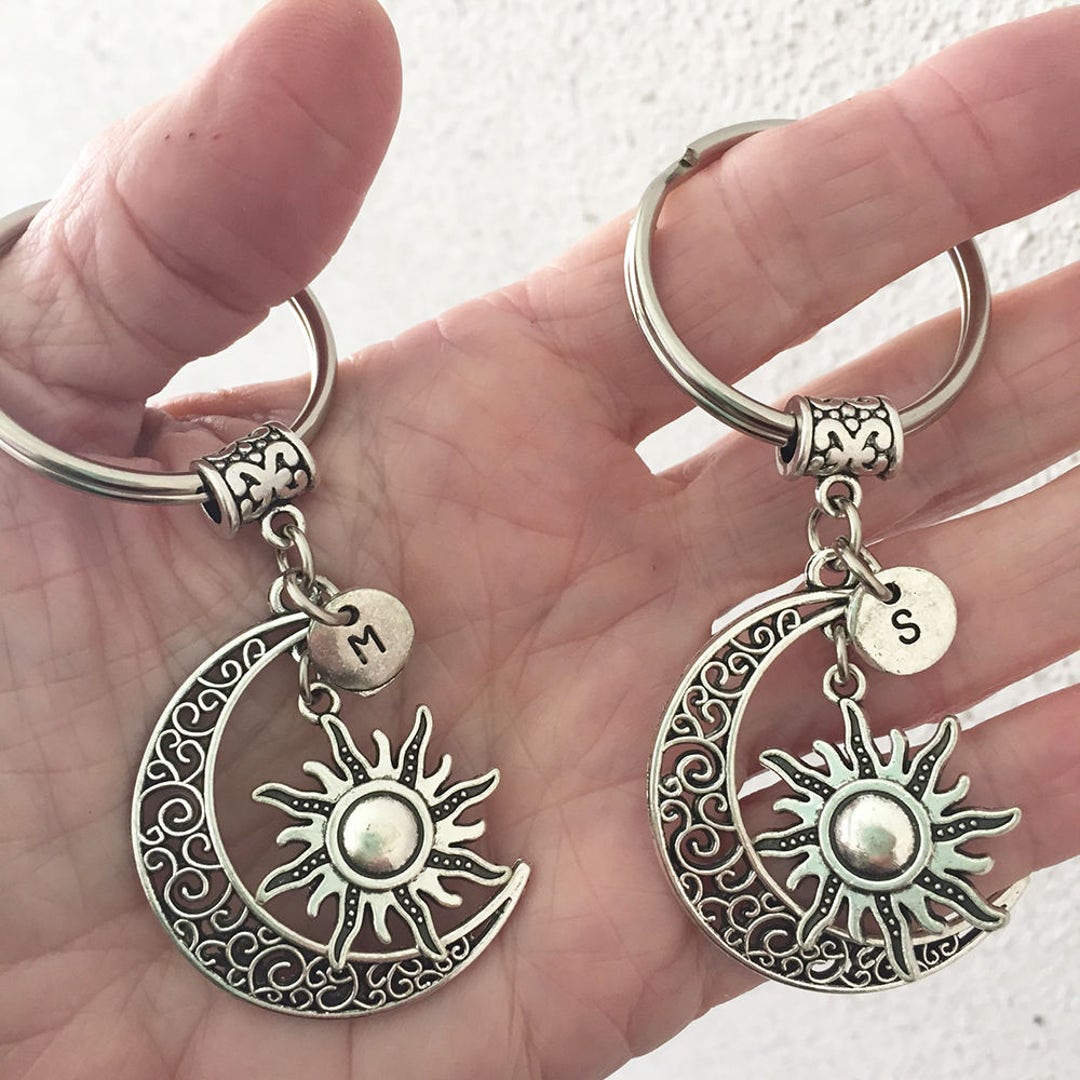 aesthetic accessories Letter Pendant Keyring Sun Star Moon Keychain Sliver  Key