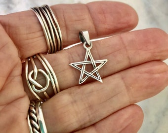 PENTACLE Pendant, Small Silver Pentagram, Sterling Wiccan, Minimalist Pentacle, Pentacle Star, lbe