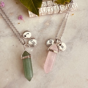 BFF necklace, 2 Crystal Best Friends BFF Necklaces, Best Friends Initial Necklaces for 2, Best Friends Forever/ Pick Crystals