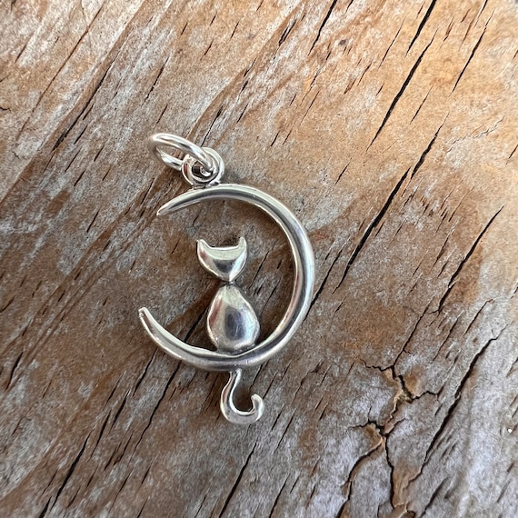 Ciondolo Con Luna In Legno. Gatto E Decori In Fimo Con Aggiunta Di - Foto 2