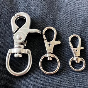 Lobster Claw Keychain Clip: 3 sizes Bag or Wallet Fastener,