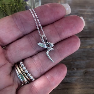 Sterling Silver Pixie Fairy Charm: P25 Winged Faerie Pendant, Fantasy Wings Necklace