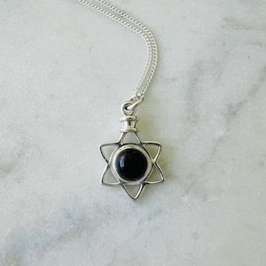 Sterling Silver Onyx Star of David Pendant Gemstone Necklace