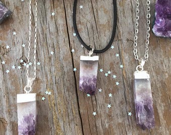 Amethyst Necklace/ Rough Amethyst Necklace/ Raw Amethyst/ Silver Dipped Raw Amethyst/ Chunky Amethyst Pendant/ Amethyst Crystal