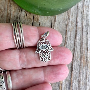Colgante de ojo malvado de Fátima, Hamsa de plata de ley 925, Chamsa de ley, colgante de protección contra el mal de ojo de la mano de Fátima sps