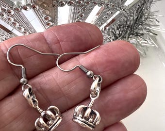 Sterling Silber Krone Ohrringe, Teeny Prinzessin Tiara Dangles