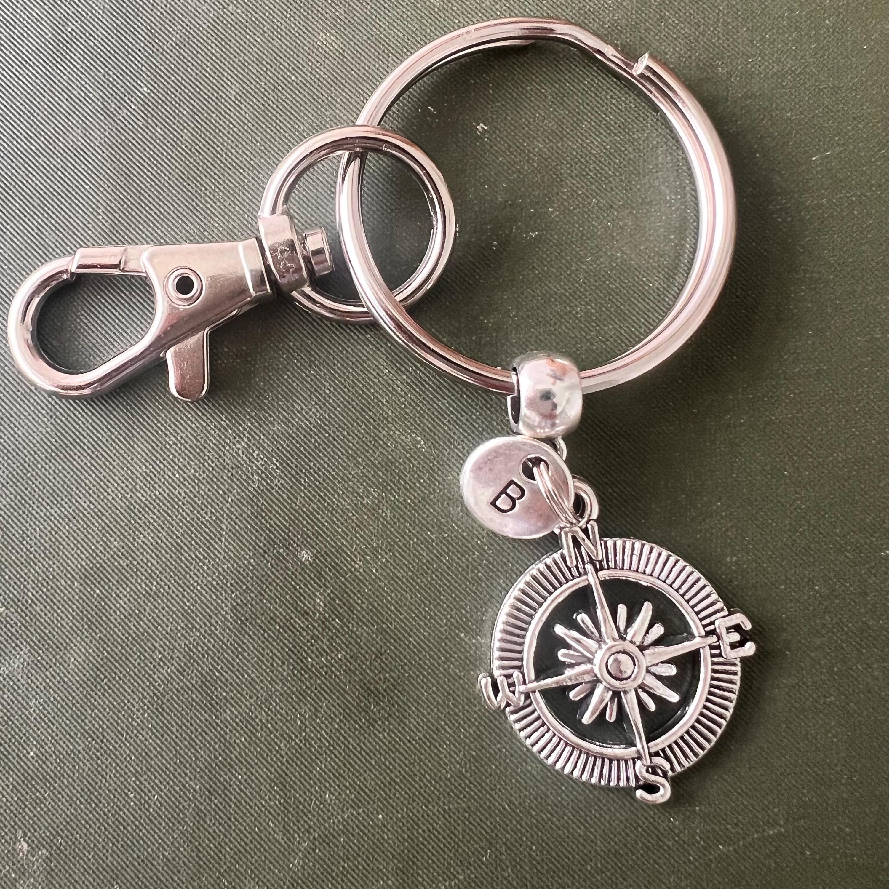 Compass Initial Keychain, Compass Key Ring, Graduate Key