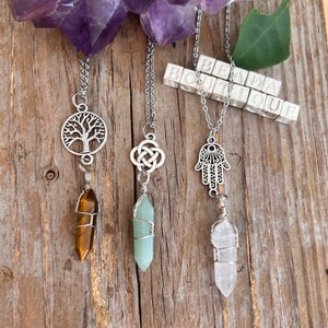 Crystal Fairy Moon ketting, verpakt kristal met charme, Pentacle Lotus Celtic meer keuzes, cadeau voor haar, liefdescadeau afbeelding 2