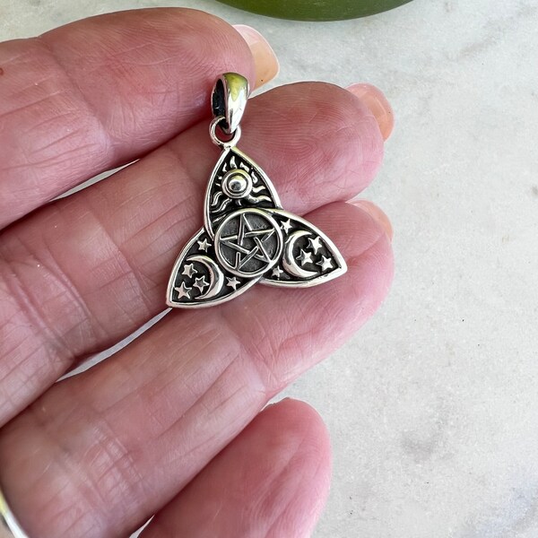 Antiqued Pentagram Star Trinity Ring - .925 Sterling Silver Band, Sizes 4-11 Available