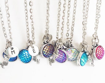 Mermaid Necklace/ Mermaid Scales Necklace/ Mermaid Charm Initial Necklace/ Double Sided Scales/  Beach Jewelry