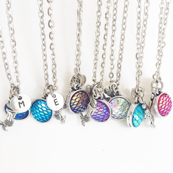 Mermaid Necklace/ Mermaid Scales Necklace/ Mermaid Charm Initial Necklace/ Double Sided Scales/  Beach Jewelry