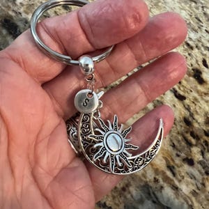 Crescent Moon Keychain, Initial Key Ring,  Moon Sun Keychain Add a Clasp ,  Celestial Initial Key Ring, New Car Gift