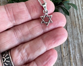 Tiny Sterling Star of David Pendant, Petite Silver Star, Sterling Religious Star, Hanukkah Gift, Hebrew Jewelry, Bat Mitzvah