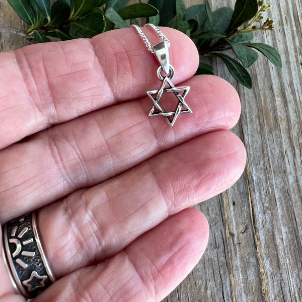 Tiny Sterling Star of David Pendant, Petite Silver Star, Sterling Religious Star, Hanukkah Gift, Hebrew Jewelry, Bat Mitzvah