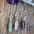 Crystal Fairy Moon Necklace, Wrapped Crystal with Charm, Made to Order, Personalized Necklace Pentacle Lotus Celtic Holiday Gift For Her