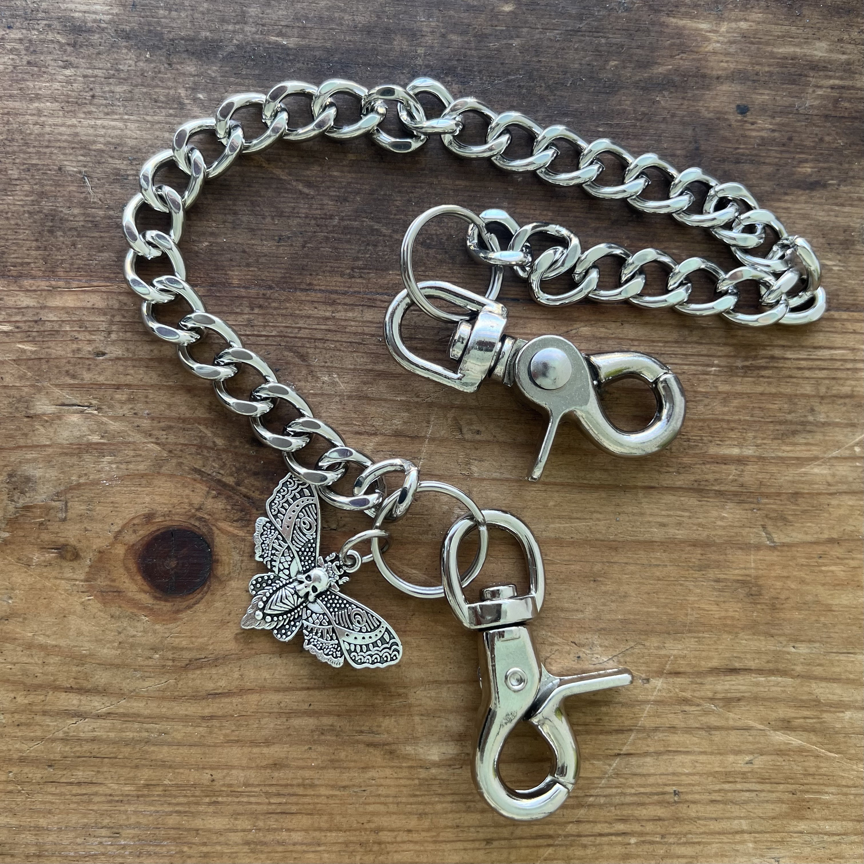 Moth Key Racks Moth Key Wallet Chain, Death Head Moth Steel Heavy Curb Link Key Ring ...