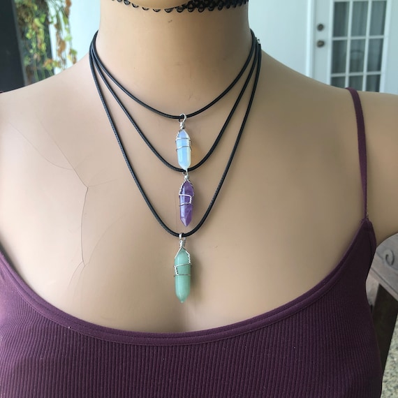 Crescent Moon Necklace, Obsidian Necklace, Opalite Necklace, Amethyst,  Ocean Jasper, Wire Wrapped, Healing Crystal, Celestial Jewelry - Etsy