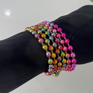 Rainbow Ball Chain Bracelet: Titanium Coated Steel, Vintage Anklet