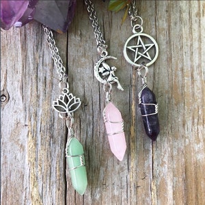 Crystal Fairy Moon ketting, verpakt kristal met charme, Pentacle Lotus Celtic meer keuzes, cadeau voor haar, liefdescadeau afbeelding 4