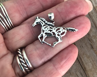 Sterling Silver Horse Pendant Galloping Horse Solid 925 Sterling Charm Silver Celtic Horse  Silver Pony Pendant