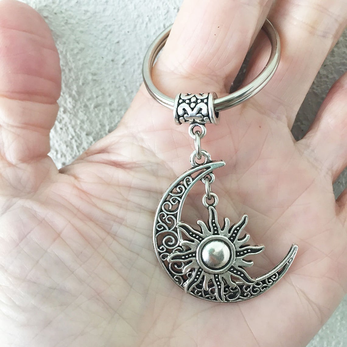 Crescent Moon Keychain/ Sun Key Chain/ Moon Sun Key Chain/ Sun Etsy