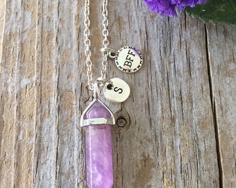 Crystal Best Friend Necklace, 1 BFF Necklace, Best Friends Initial Necklace, Best Friends Forever, Crystal Necklace Pick Crystal
