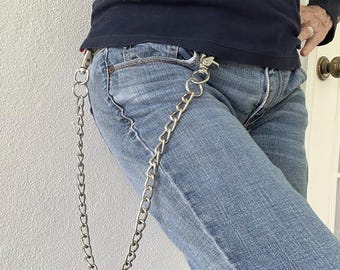 Chunky Steel Wallet Chain: Minimalist Pant Chain, Industrial Clasps, 18" or 24" Total Length Choice, Made in USA a
