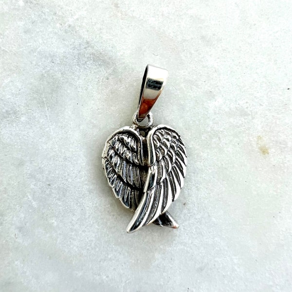 Sterling Silver Angel Wings Pendant. Handcrafted Memory Keepsake, Symbol of Protection and Peace,  Love Gift