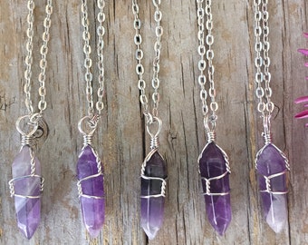 AMETHYST Necklace, Amethyst Wire Wrapped Necklace, Healing Crystal, Amethyst Crystal Necklace