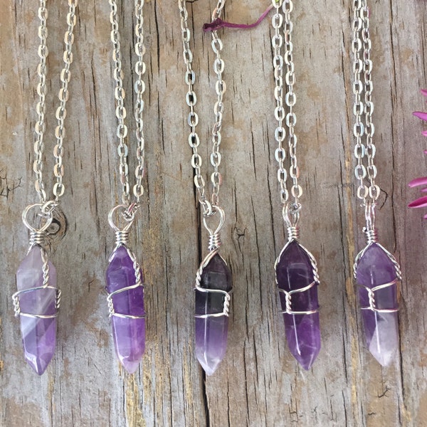 AMETHYST Necklace, Amethyst Wire Wrapped Necklace, Healing Crystal, Amethyst Crystal Necklace