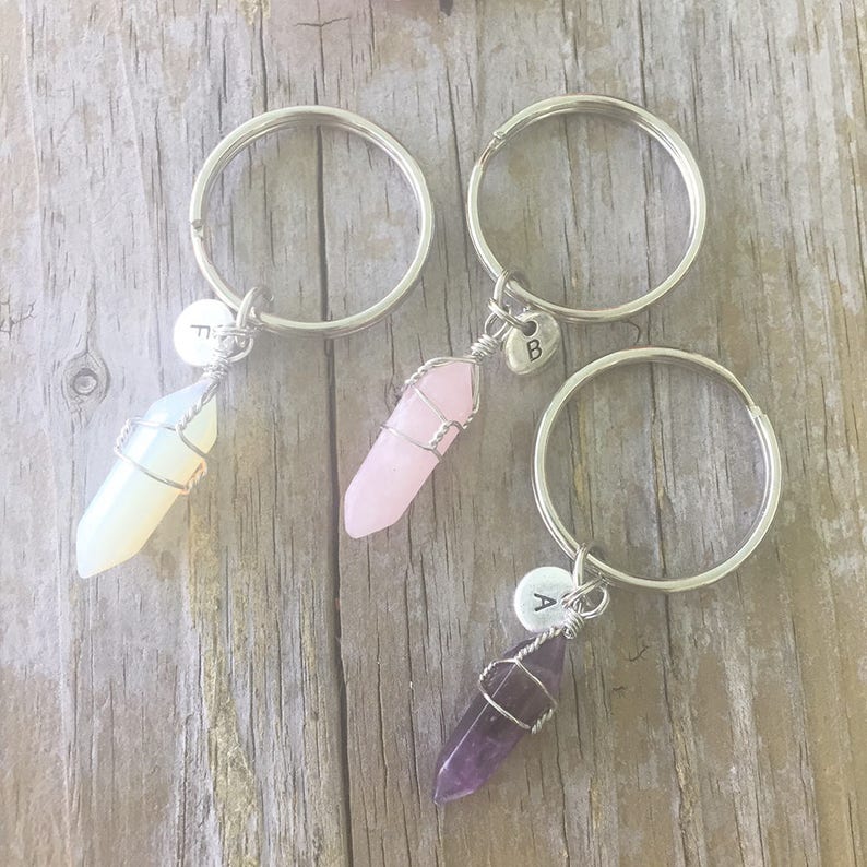 Crystal Initial Keychain/ Crystal Key Chain/ Wrapped Crystal Keyring/ Initial Key Chain/ Healing Crystals/ Crystal Key Holder image 1