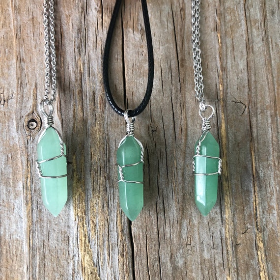 AVENTURINE Necklace Green Aventurine Wire Wrapped Necklace