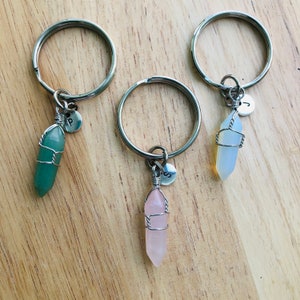 Crystal Keychain, Crystal Initial Key Chain, Crystal Keyring, Initial Key Chain, Healing Crystal, Crystal Key Holder, Personalized W R image 2