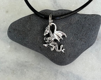 Dragon Necklace, Winged Creature Pendant, Double Sided Gothic Dragon, Fantasy Jewelry