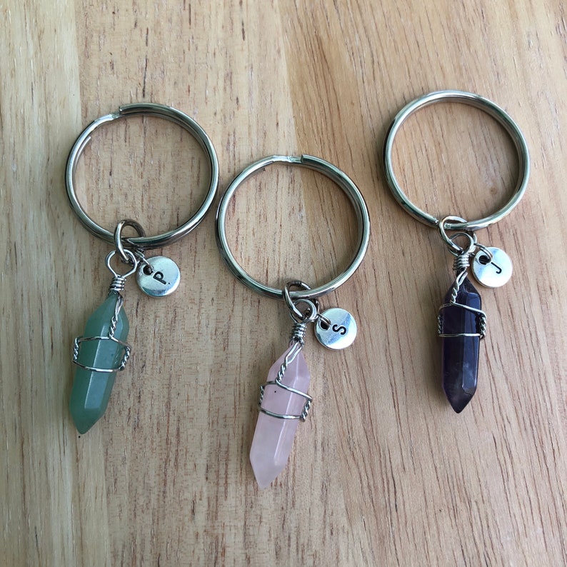 Personalized Crystal Initial Keychain Gemstone Initial Etsy