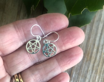 PENTACLE earring, Tiny Silver Pentacle charm , Little Sterling Pentacle Earring, Wiccan Sterling Jewelry, Buy single or pair sd