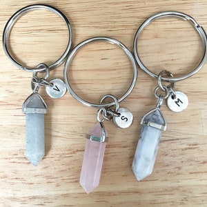 Initial Letter Crystal Keychain - Natural Stone Healing Keychain, Letter D, Stainless Steel - View #3