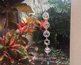 Chakra Symbols Suncatcher, Chakra Color Beads Window Hanging