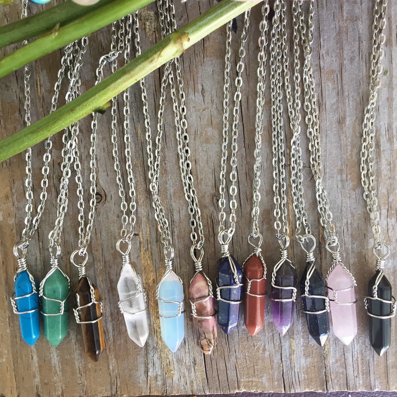Crystal Necklace Wire Wrapped Crystal Necklace Healing Etsy