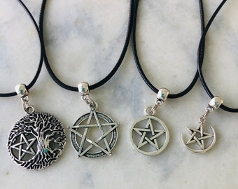 Pentacle Pendant, Pentagram Your Choice, Pentacle Tree, Wiccan, Gothic Pentagram Jewelry, Wiccan Charm cp