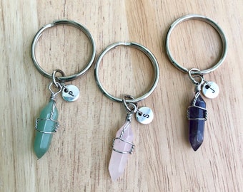 Crystal Keychain, Crystal Initial Key Chain, Crystal Keyring, Initial Key Chain, Healing Crystal, Crystal Key Holder, Personalized Initial