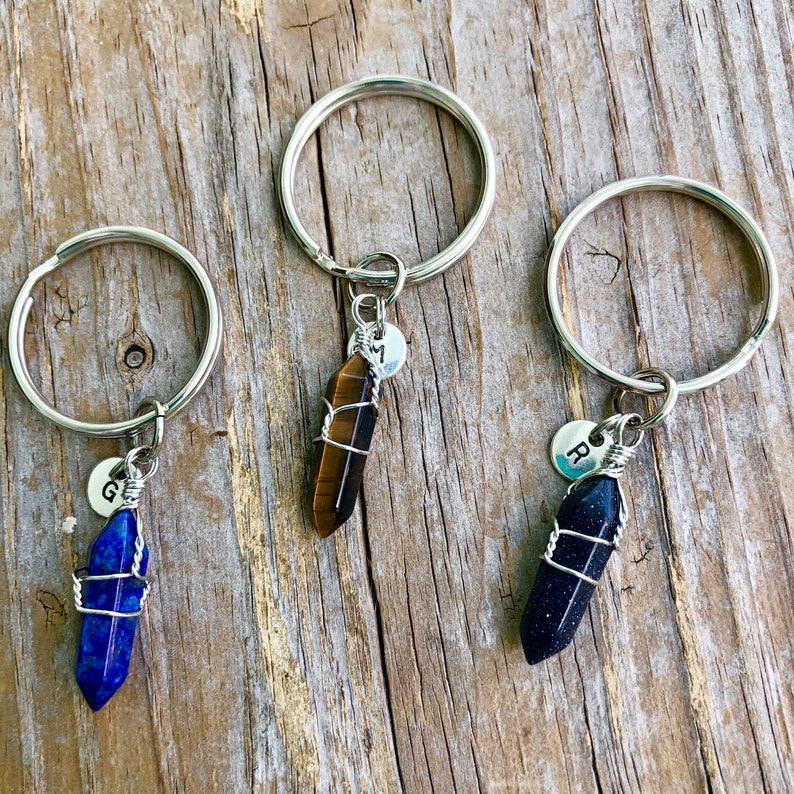 Crystal Keychain, Crystal Initial Key Chain, Crystal Keyring, Initial Key Chain, Healing Crystal, Crystal Key Holder, Personalized W R image 5