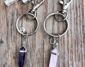 Portachiavi con ciondolo in cristallo con iniziale e chiusura - Portachiavi personalizzato, scelta di pietre preziose r