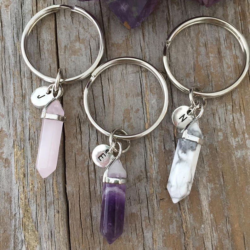 Personalized Crystal Initial Keychain Gemstone Initial Etsy