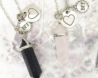 2 Crystal Best Friends BFF Necklaces, Pair of Best Friends Heart Necklaces, Best Friends Forever, Crystal Friends Necklaces Pick Crystal